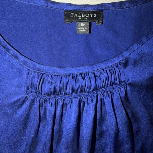 Talbots Silk Blouse Women’s 8P Royal Blue Scoop Neck Long Sleeve Top - Picture 2 of 7